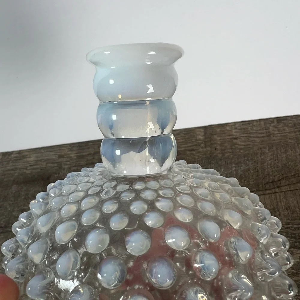 Vintage Fenton Opalescent Moonstone Hobnail Ribbed-Neck‎ Bottle Vase